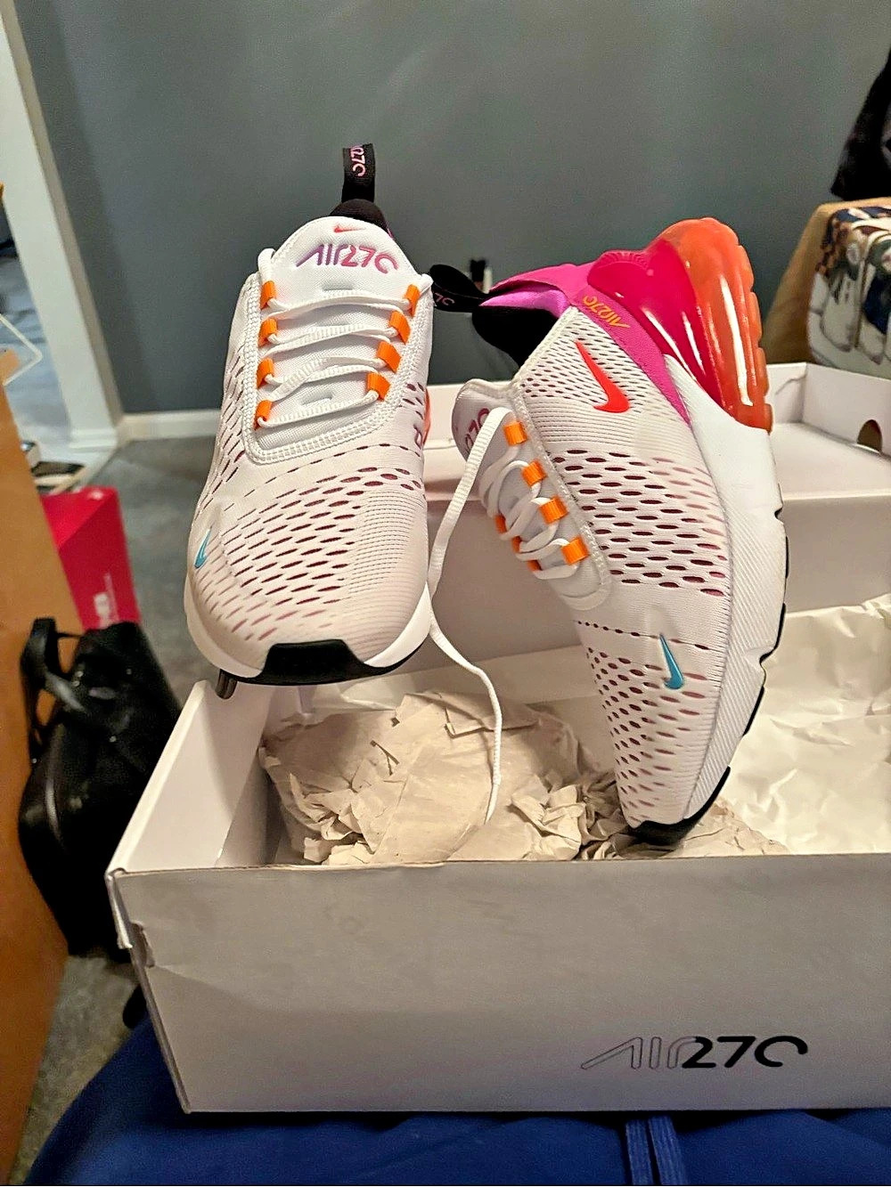 Nike Air Max 270 React SP "Flash Crimson" Athletic Shoes White & Pink